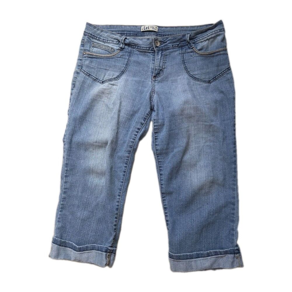 VTG L.E.I. Ashley Lowrise Light Wash Denim Capri Jeans Cuffed Womens 36x20 EUC